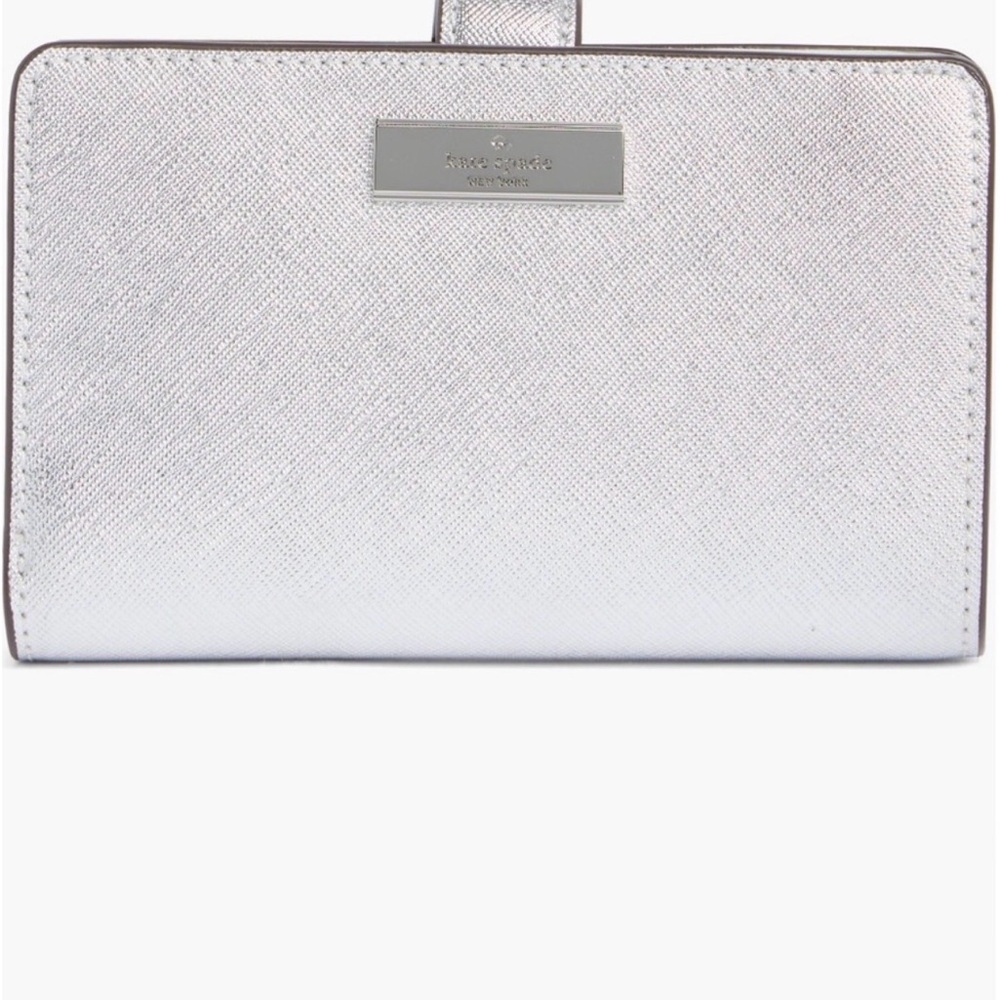 kate spade metallic silver saffiano compact wallet nwt - Picture 6 of 11